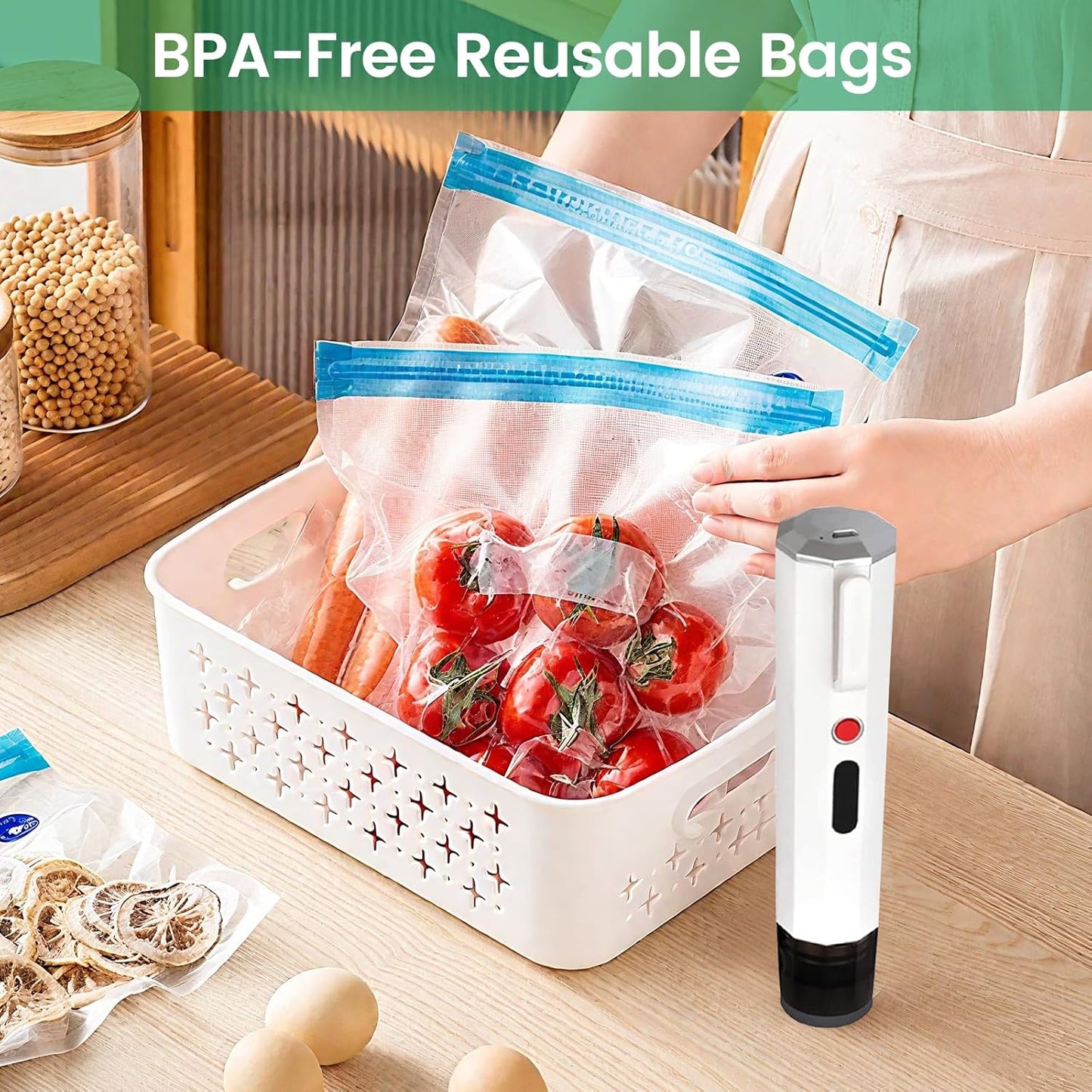 Powerful Handheld Vacuum Sealer - Compact Food Preservation Machine with 30 Reusable Bags