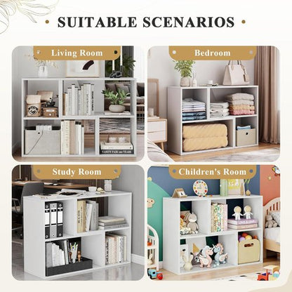 MapleGrace 6-Cube Storage Organizer - Stackable Wooden Bookcase with Back Panels | White Finish for Living Room, Bedroom, Study