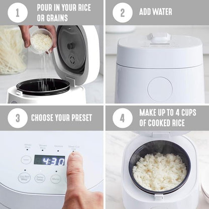 GreenLife Digital Rice Cooker - 2-Cup Capacity, PFAS-Free Nonstick Pot, One-Touch Presets, White