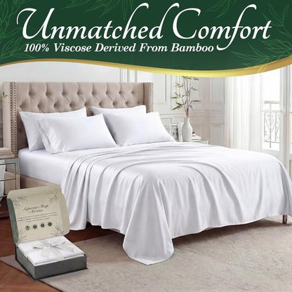 Decolure King Size Bamboo Viscose Sheets - Luxury 6 Pc Naturally Cooling Bed Set | Ultra Soft, Deep 17" Pockets, Oeko Tex Standard (White)