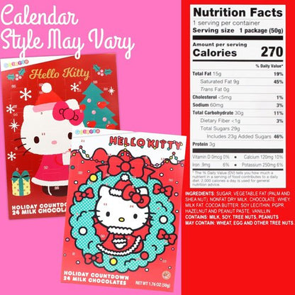 Hello Kitty | 2023 Christmas Countdown Calendar - 24 Milk Chocolate Pieces, Advent Calendar for Kids, 1.76 Ounces