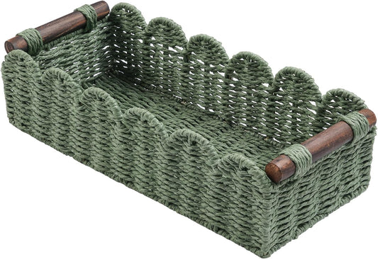 Skiennix Toilet Paper Storage Basket - Stylish Wicker Organizer for Bathroom, Kitchen, or Nursery - Green