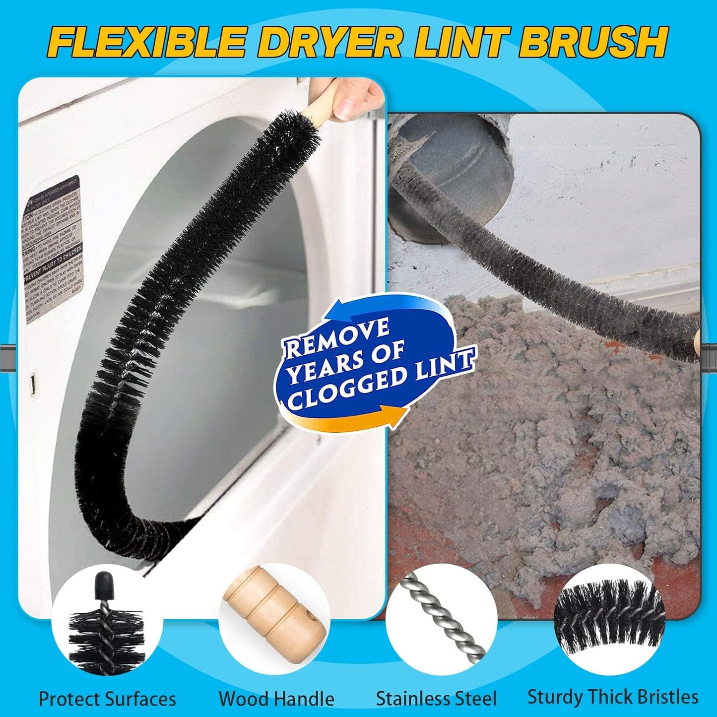 Sealegend Dryer Vent Cleaner Kit - Vacuum Hose Attachment & Lint Brush for Most Vacuums | Black
