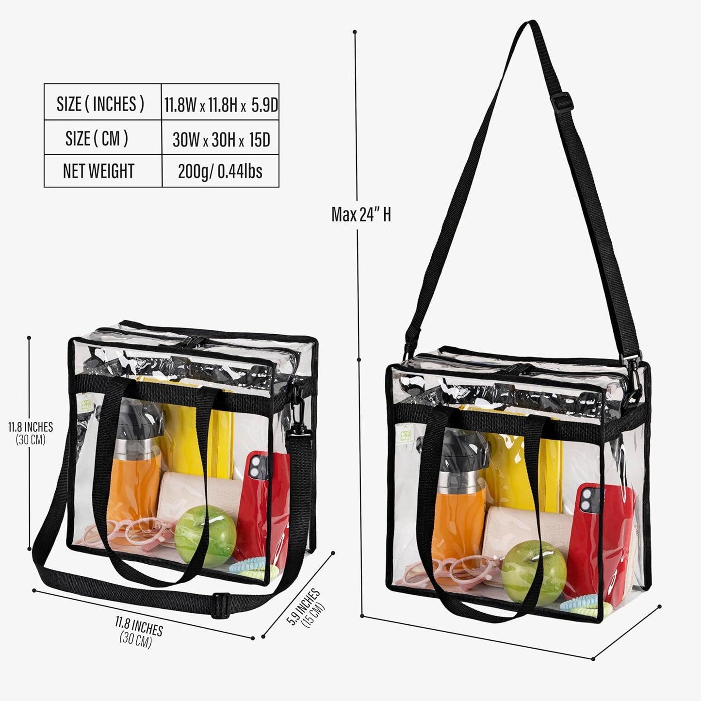 VENO Clear Tote Bag - Stadium Approved 2-Pack | Large Transparent Crossbody Bags for Events