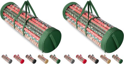 BALEINE Gift Wrapping Paper Organizer - Durable 600D Oxford Fabric Storage for 18-25 Rolls, Green (Pack of 2)