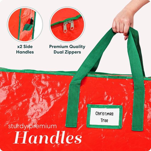 Handy Laundry Christmas Tree Storage Bag - Heavy Duty Waterproof Tarp for 9-Foot Tree | Red with Reinforced Handles & Double Zipper