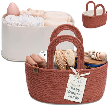 PeraBella Baby Diaper Caddy Organizer - Portable Cotton Rope Storage for Nursery & Travel | Ideal for Boys & Girls