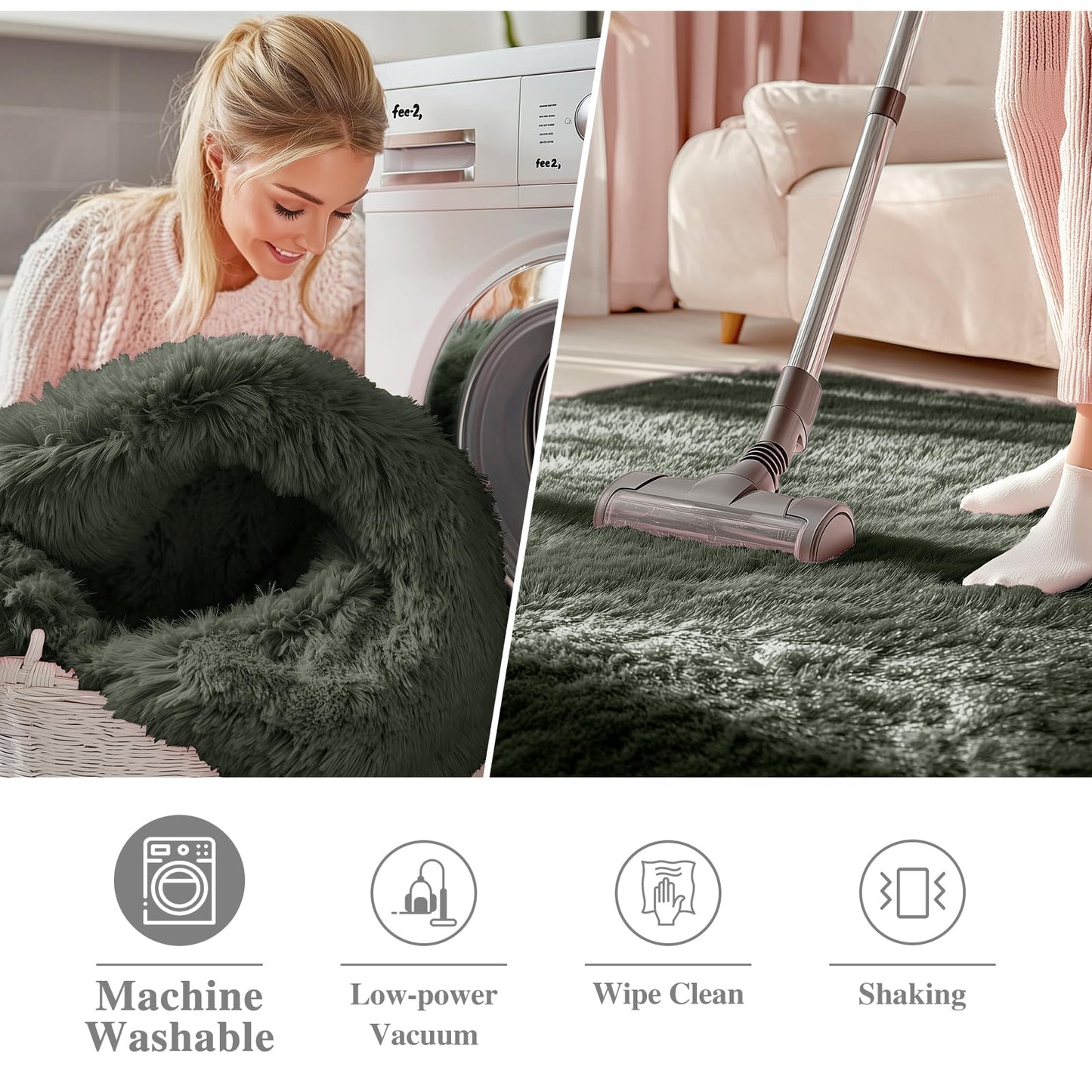 OLANLY Olive Green Round Rugs for Bedroom - Machine Washable, 8 ft Circle Area Rugs for Living Room, Soft and Fluffy Shaggy Carpet for Teen Girl and Boys, Nursery Rooms, Dorms, Home Decor Aesthetic