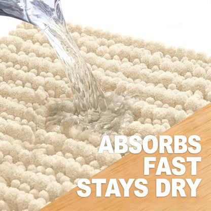 OLANLY Bath Rug Mat - Thick Soft Chenille, Non-Slip Rubber Backing | 40x32 Inches, Beige, Machine Washable