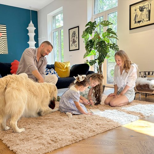 OLANLY 8x9 Machine Washable Large Area Rugs for Living Room, Bedroom, Soft Fluffy Shaggy Bedside Rug, Indoor Floor Carpet for Kids Girls and Boys, Dorms, Nursery, Home Decor Aesthetic, Beige