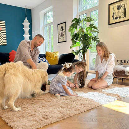 OLANLY 5x5 Area Rugs for Living Room Bedroom, Machine Washable Soft Fluffy Shaggy Bedside Rug, Indoor Floor Carpet for Kids Girls and Boys, Dorms, Nursery Rooms, Home Decor Aesthetic, Beige