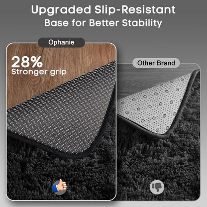 Ophanie Small Black Entryway Throw Rug - Non-Slip Fluffy Carpet for Bedroom | 2x3 Mini Area Rug