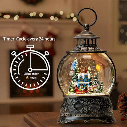 Regine Switzerland Christmas Snow Globe - Musical Water Lantern with Carriage & Blue Church | 6-Hour Timer, USB/Battery Operated for Festive Decor