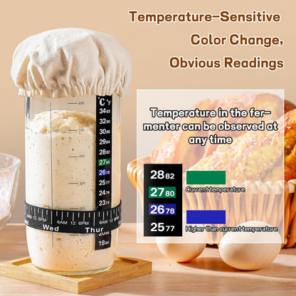 Skiennix Sourdough Starter Kit - 24 oz Glass Jar with Date Marked Feeding Band & Thermometer