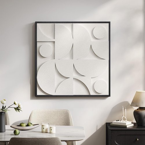Large 3D Textured Wall Art by [Brand Name] - Modern Geometric Sandstone Design | 30x30 In White Abstract Decor