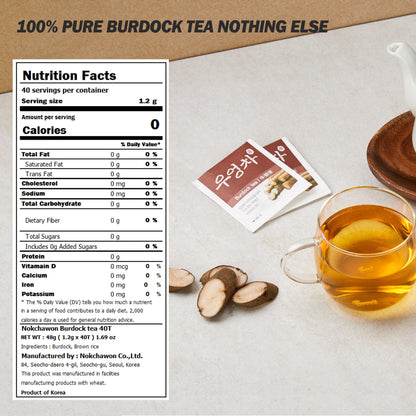 [Nokchawon] Burdock Root Tea, Burdock Iced Tea, Cold Brew Tea, Pure Ingredient Herbal Tea from Korea, 40 Count Tea Bags, 1.69oz(48g)