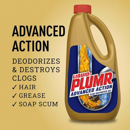 Clorox Liquid-Plumr Clog Destroyer Gel - Advanced Action for Hair & Tough Clogs | 32 fl. oz. (2 Bottles)