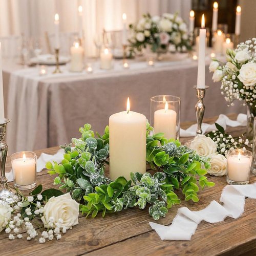 Beavorty Eucalyptus Leaves Wreaths - 2pcs Candle Rings for Winter Holiday Decor | Xmas Centerpiece