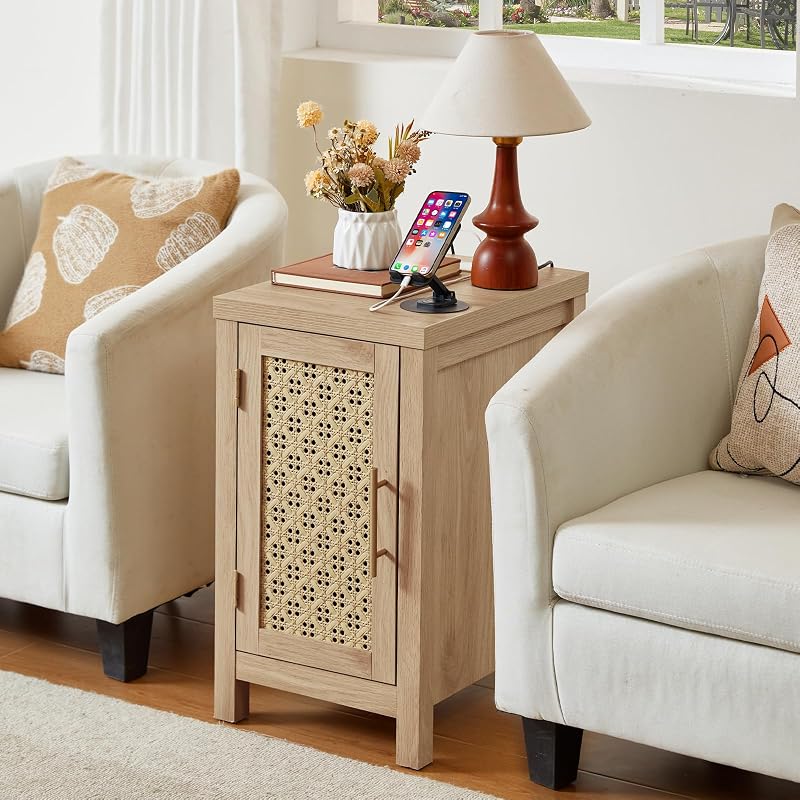 Rattan Nightstand Set of 2 with Charging Station — Natural Wood + Variation of THIS listing