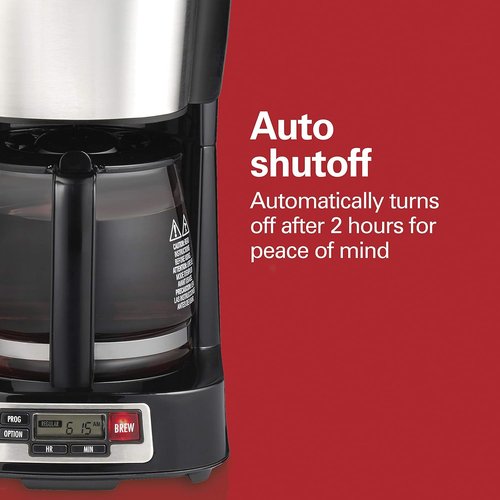 Hamilton Beach 5 Cup Drip Coffee Maker - Compact Design, Programmable Clock, Auto Pause & Pour, Black & Stainless Steel