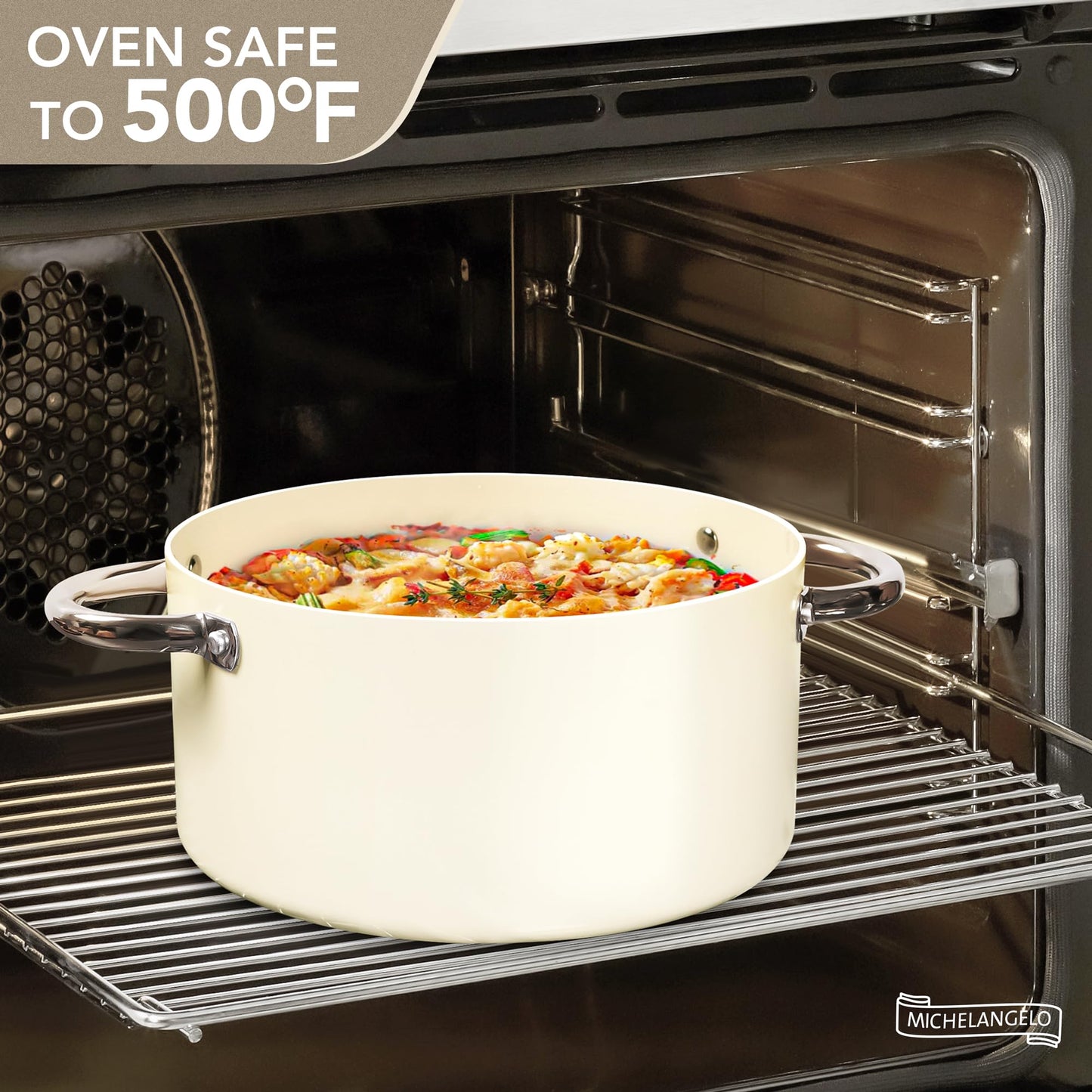 MICHELANGELO Stock Pot with Lid, 6 Quart Soup Pot with Lid for Cooking, Non Stick Ceramic Coating, Stainless Steel Handle, Induction Compatible, Cream