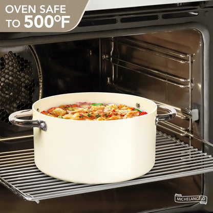 MICHELANGELO Stock Pot with Lid, 6 Quart Soup Pot with Lid for Cooking, Non Stick Ceramic Coating, Stainless Steel Handle, Induction Compatible, Cream