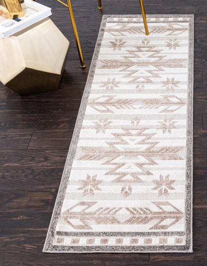 Unique Loom Outdoor Modern Collection Area Rug - Albuquerque (2' 7" x 10' Runner Beige/Brown)