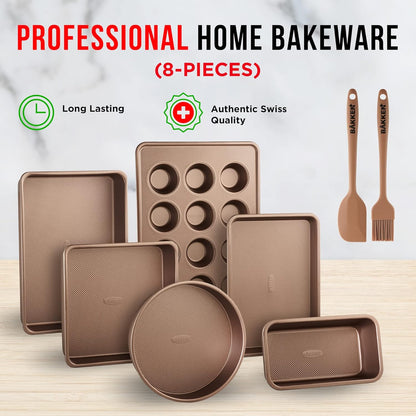 Non-Stick Bakeware Set by [Brand Name] - 8-Piece Professional Multi-Sized Baking Pans | Muffin, Loaf & More - Gold