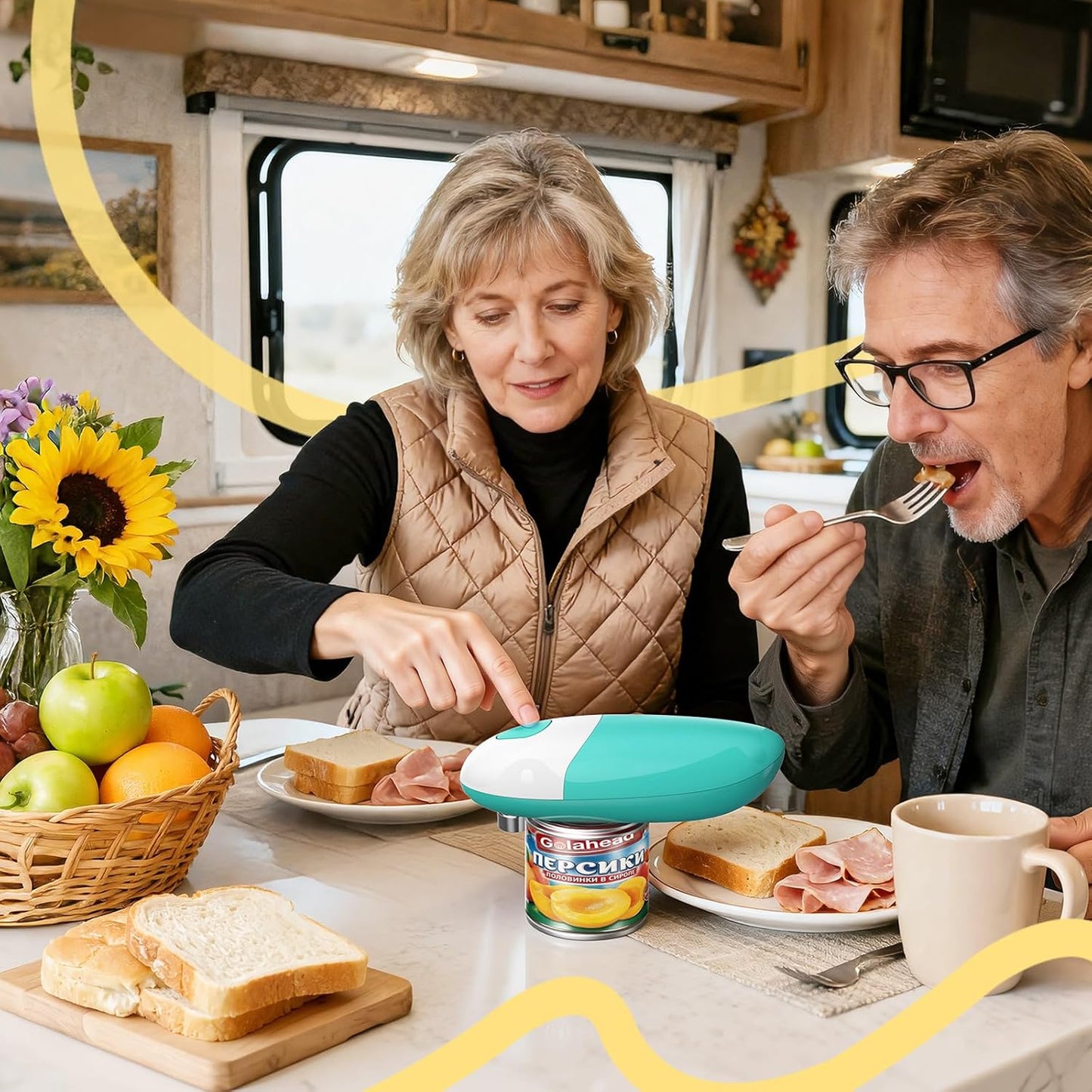 One Touch Electric Can Opener - Automatic Hands-Free Kitchen Gadget for Seniors | Smooth Edge, Battery Operated