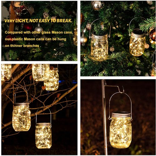 HXWEIYE Solar Mason Jar Lights - 30 LED Waterproof Fairy Lanterns with Jars & Hangers | Warm White for Outdoor Decor