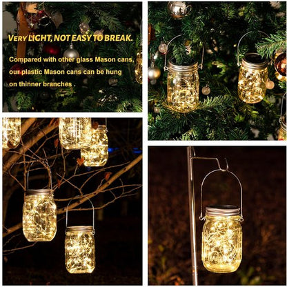 HXWEIYE Solar Mason Jar Lights - 30 LED Waterproof Fairy Lanterns with Jars & Hangers | Warm White for Outdoor Decor