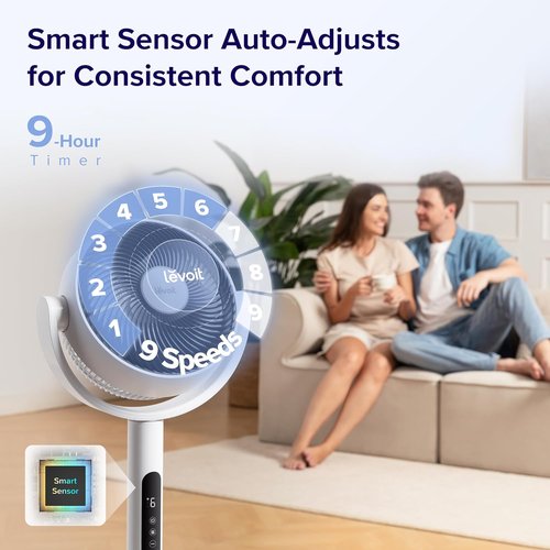 Levoit Standing Fan - Quiet 20dB Oscillating Pedestal & Tabletop Fan | 9 Speeds, Remote Control, 82ft Airflow