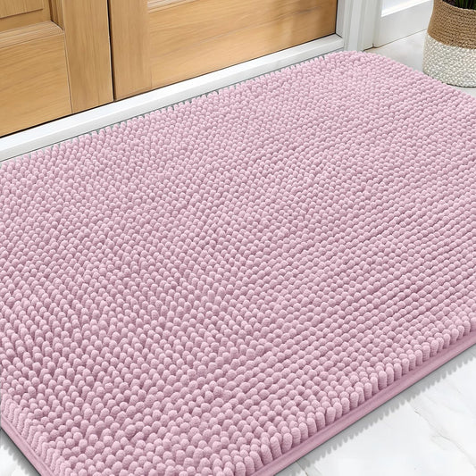 OLANLY Dog Door Mat - Absorbent Non-Slip Chenille Mat for Muddy Paws | 34x21, Dusty Rose Color