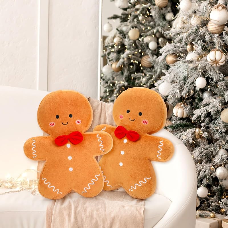 Christmas Gingerbread Throw Pillows Set of 2 – Soft Plush 15.7 in Decor for Sofa