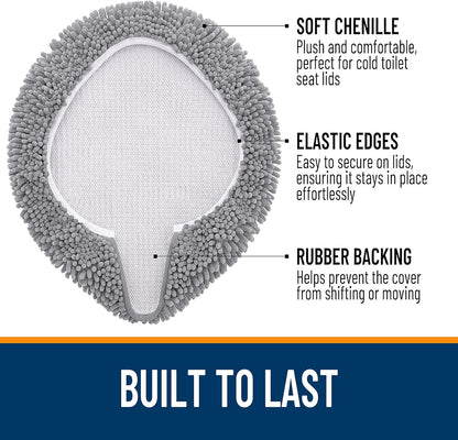 OLANLY Soft Chenille Toilet Lid Cover - Machine Washable, Non-Slip Rubber Backing | Gray, 17.5x15 Inches