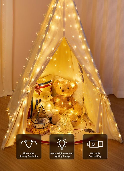 Brightown 300 LED Fairy Curtain Lights - 9.8ft Warm White String Lights with Remote | 8 Lighting Modes for Indoor Decor