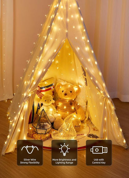 Brightown 300 LED Fairy Curtain Lights - 9.8ft Warm White String Lights with Remote | 8 Lighting Modes for Indoor Decor