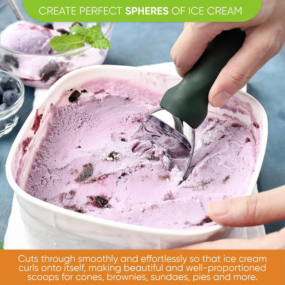 Spring Chef Ice Cream Scoop - Heavy Duty Soft Grip Handle for Cookie Dough & Gelato | Pine Green