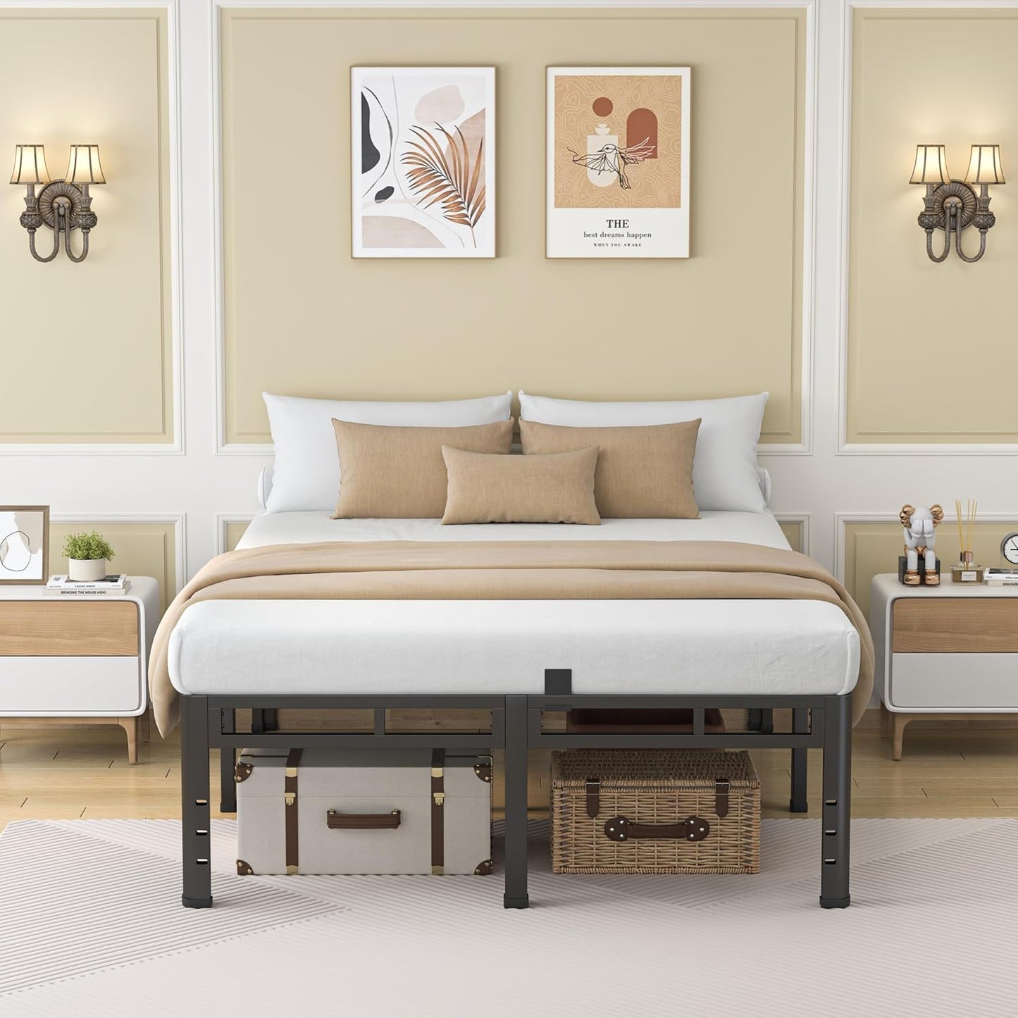 NKZ 24 Inch Full Size Bed Frame - Heavy Duty Metal Platform with Round Corner Legs & Noise-Free Design