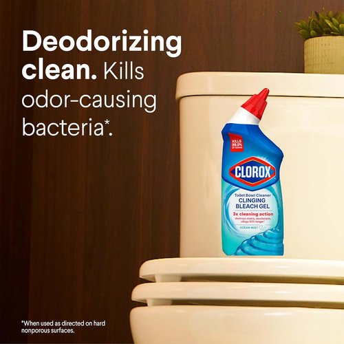 Clorox Toilet Bowl Cleaner - Clinging Bleach Gel with Ocean Mist Scent - 24 Fl Oz, Pack of 2