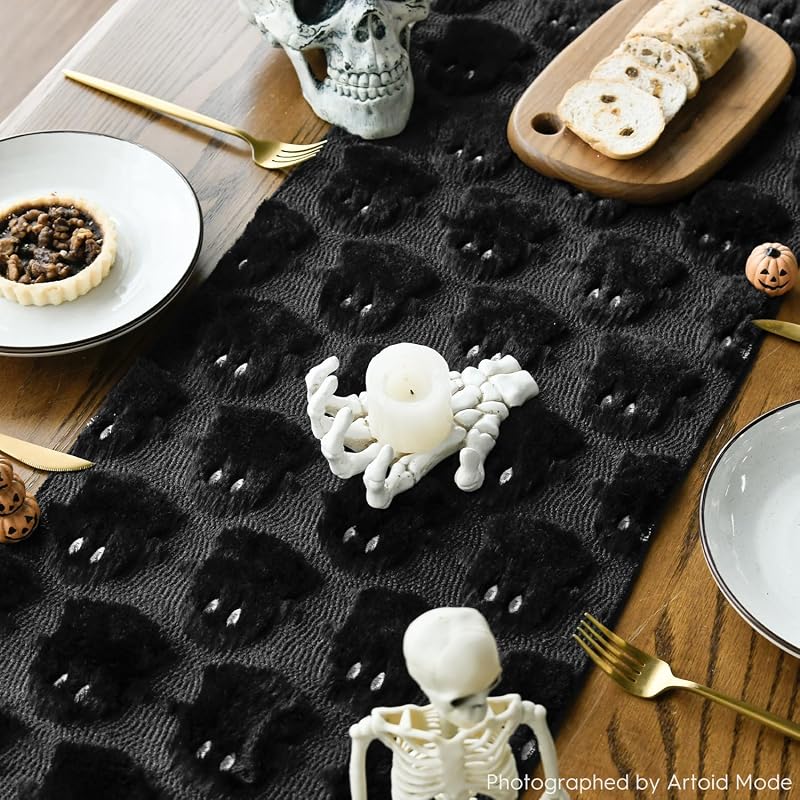 Artoid Mode Black Soft Faux Fur Ghost Table Runner 13 x 120 Inch (Variation: Black+13" x 120")