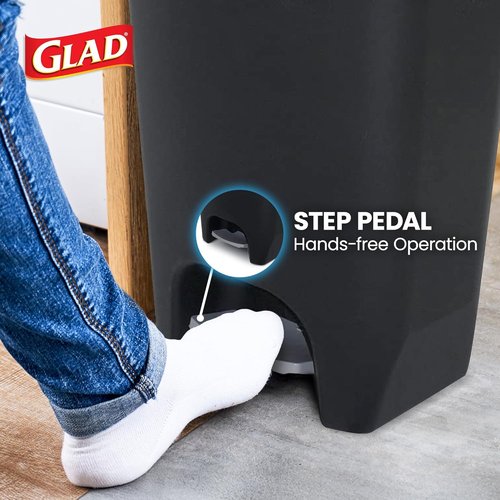 Glad 13 Gallon Trash Can - Odor-Proof Kitchen Waste Bin with Step-On Pedal & Bag Rings | Black