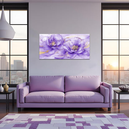 Sechars Abstract Flower Wall Art - Purple and Gold Floral Canvas Print, 20" x 40"