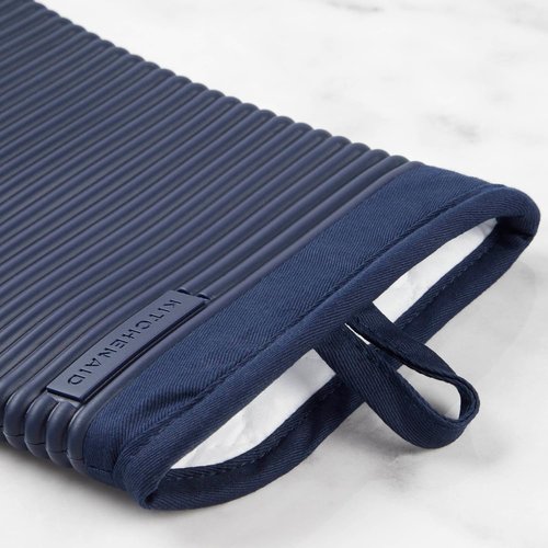 KitchenAid Ribbed Silicone Oven Mitts - 2-Pack Set, 7.5"x13", Stylish Ink Blue Color