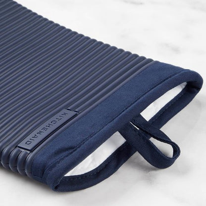 KitchenAid Ribbed Silicone Oven Mitts - 2-Pack Set, 7.5"x13", Stylish Ink Blue Color