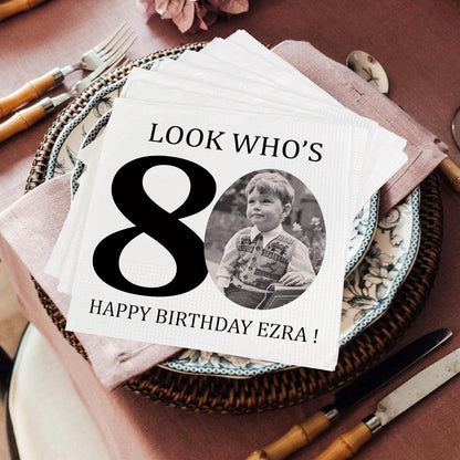 Regine Switzerland Custom 80th Birthday Napkins - Personalized Look Who's 80 Design | Cocktail Beverage Party Supplies