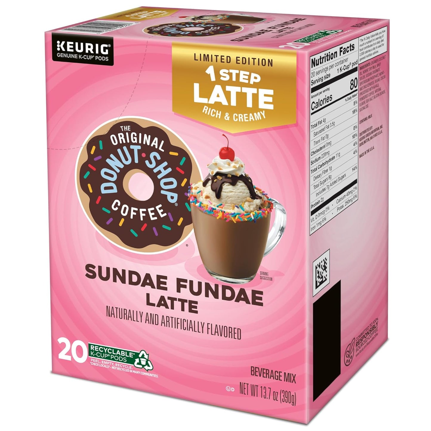 Original Donut Shop | Sundae Fundae One-Step Latte K-Cup Pods - 20 Count for Keurig