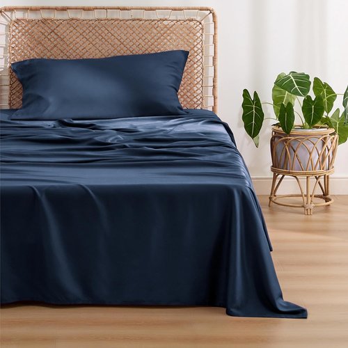 Bedsure Cooling Twin Sheets - Breathable Rayon from Bamboo, Soft & Silky Hotel Luxury Bedding, Navy