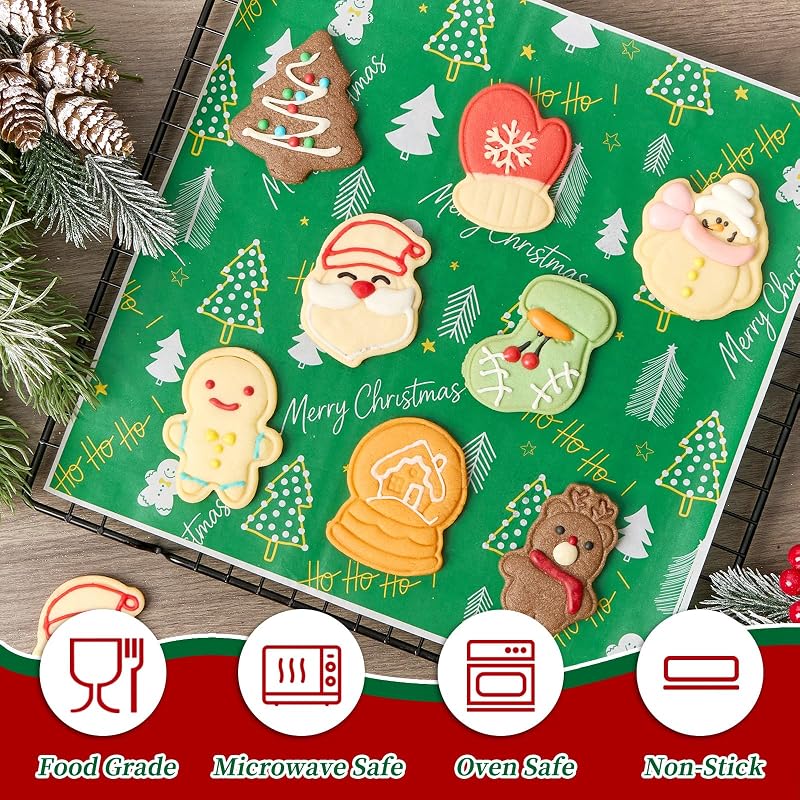 Christmas Wax Paper Sheets 150-Pack 9.8 x 9.8in - Food Safe, Oil Proof, Microwave & Freezer Ready - Red Green Blue Variation