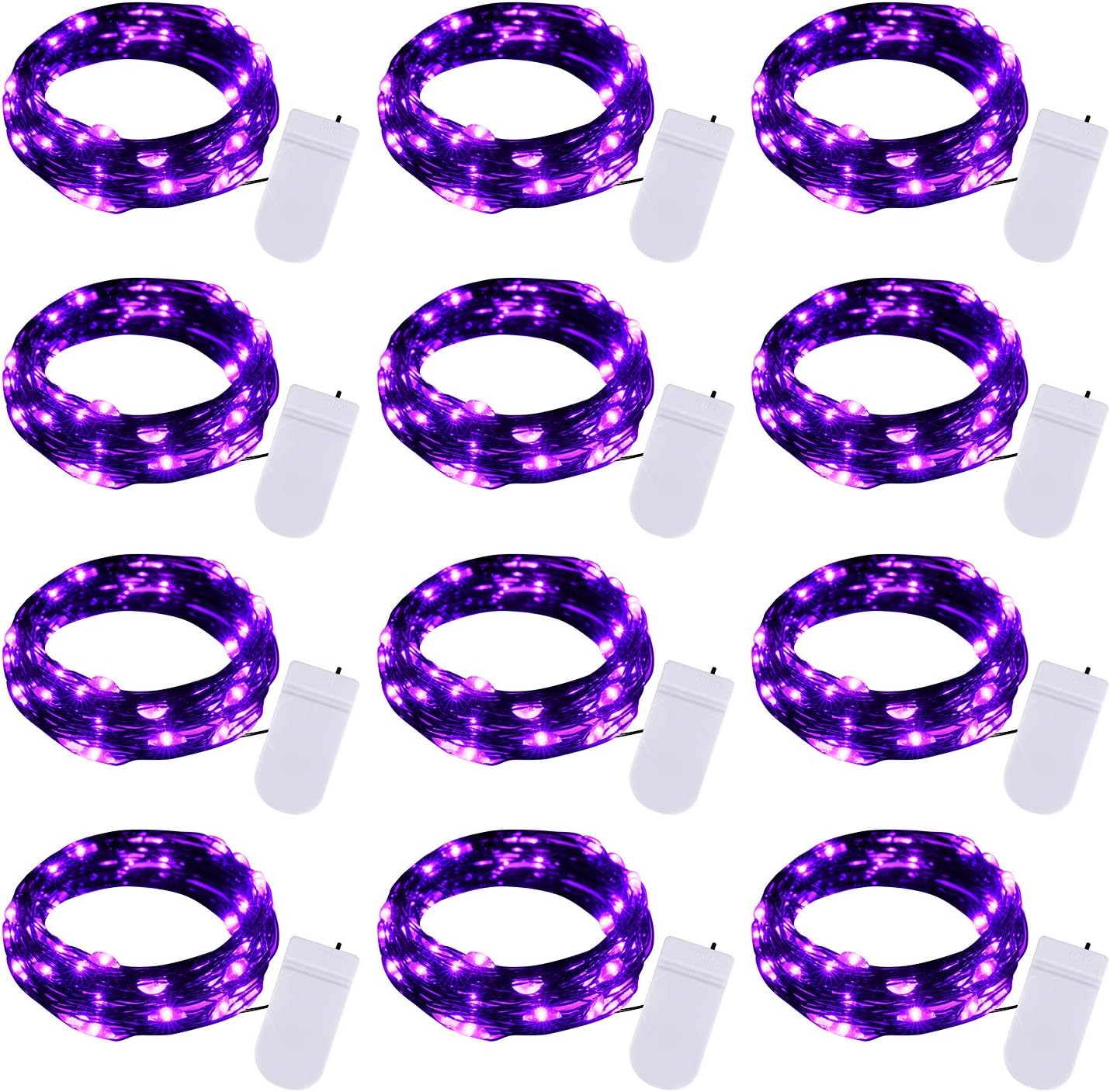 Skiennix Halloween Purple Fairy String Lights - 12 Pack 7 Ft Battery Operated LED for DIY Party & Patio Decor